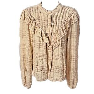 ZARA Prairie Blouse Size S Ruffle Top Beige Cottagecore Romantic Countrycore